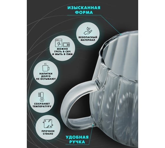 Кружка IHome стекло, графит, 400 мл H-1210g