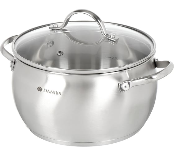 Кастрюля DANIKS 3.8 л, нержавеющая сталь, крышка стекло, круглая, эмилия, cw-w075-20, индукция 427880
