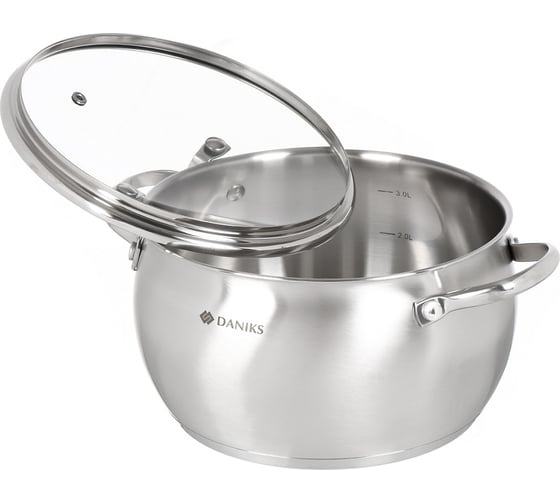 Кастрюля DANIKS 3.8 л, нержавеющая сталь, крышка стекло, круглая, эмилия, cw-w075-20, индукция 427880