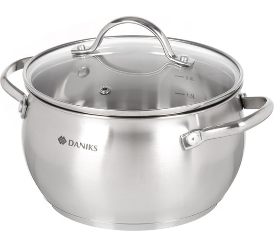 Кастрюля DANIKS 2.8 л, нержавеющая сталь, крышка стекло, круглая, эмилия, cw-w075-18, индукция 427879