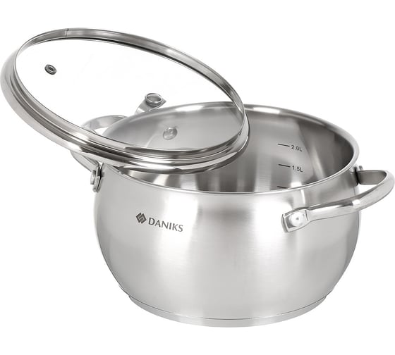 Кастрюля DANIKS 2.8 л, нержавеющая сталь, крышка стекло, круглая, эмилия, cw-w075-18, индукция 427879