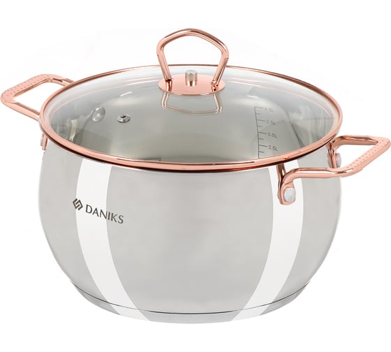 Кастрюля DANIKS 4.5 л, нержавеющая сталь, крышка стекло, карлин, gs-01332g-22, индукция 397610