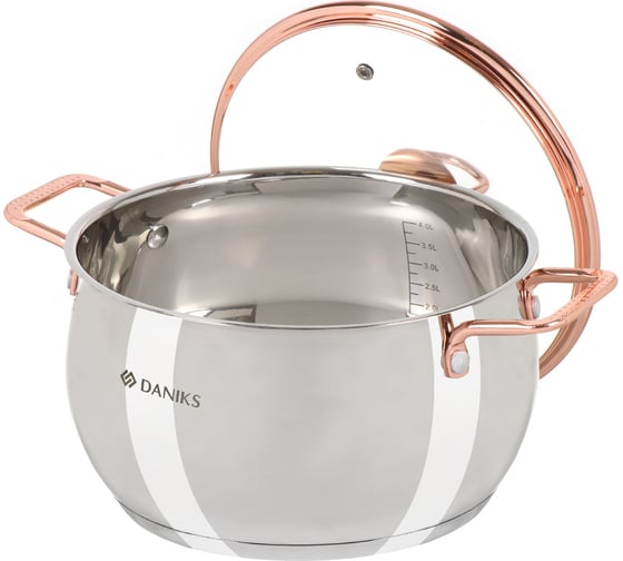 Кастрюля DANIKS 4.5 л, нержавеющая сталь, крышка стекло, карлин, gs-01332g-22, индукция 397610