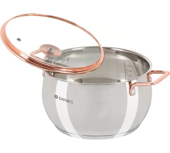Кастрюля DANIKS 4.5 л, нержавеющая сталь, крышка стекло, карлин, gs-01332g-22, индукция 397610