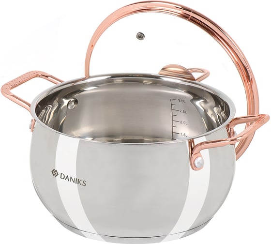 Кастрюля DANIKS 3.4 л, нержавеющая сталь, крышка стекло, карлин, gs-01332g-20, индукция 397609