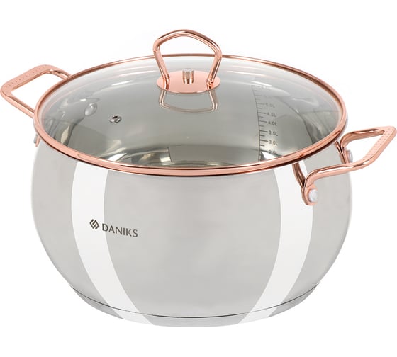 Кастрюля DANIKS 5.8 л, нержавеющая сталь, крышка стекло, карлин, gs-01332g-24, индукция 397611