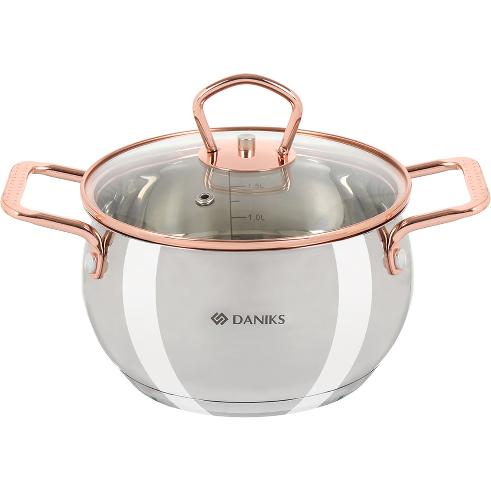 Кастрюля DANIKS 1.8 л, нержавеющая сталь, крышка стекло, карлин, gs ...
