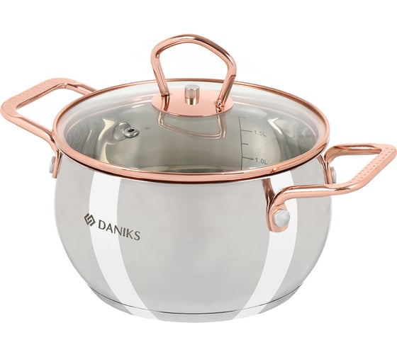 Кастрюля DANIKS 1.8 л, нержавеющая сталь, крышка стекло, карлин, gs-01332g-16, серебристый, индукция 397607