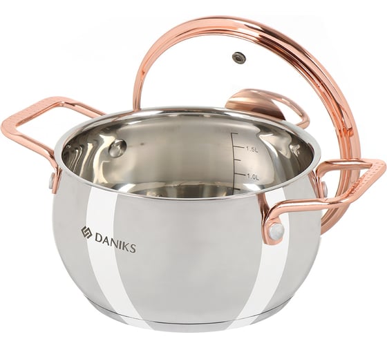 Кастрюля DANIKS 1.8 л, нержавеющая сталь, крышка стекло, карлин, gs-01332g-16, серебристый, индукция 397607