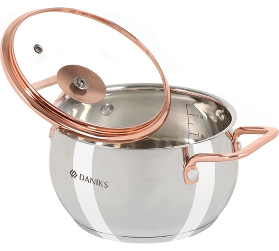 Кастрюля DANIKS 1.8 л, нержавеющая сталь, крышка стекло, карлин, gs-01332g-16, серебристый, индукция 397607