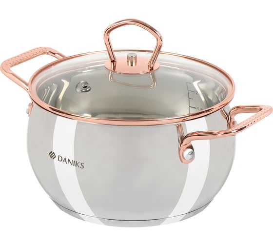 Кастрюля DANIKS 2.5 л, нержавеющая сталь, крышка стекло, карлин, gs-01332g-18, индукция 397608