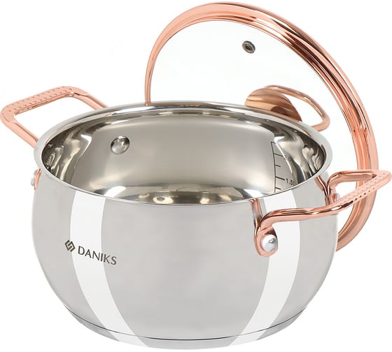 Кастрюля DANIKS 2.5 л, нержавеющая сталь, крышка стекло, карлин, gs-01332g-18, индукция 397608