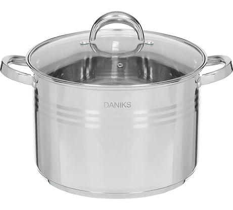 Кастрюля DANIKS 12 л, нержавеющая сталь, крышка стекло, общепит, sd-6bp-13, индукция 320464