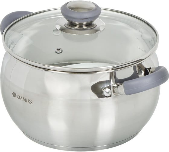 Кастрюля DANIKS 4 л, нержавеющая сталь, крышка стекло, модерн серый, sd-20n, индукция 294427