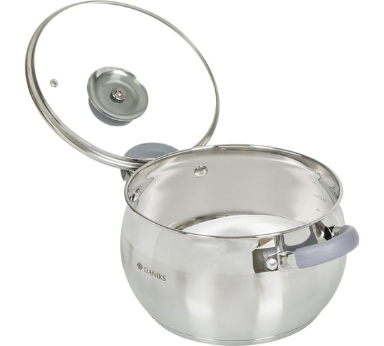 Кастрюля DANIKS 4 л, нержавеющая сталь, крышка стекло, модерн серый, sd-20n, индукция 294427