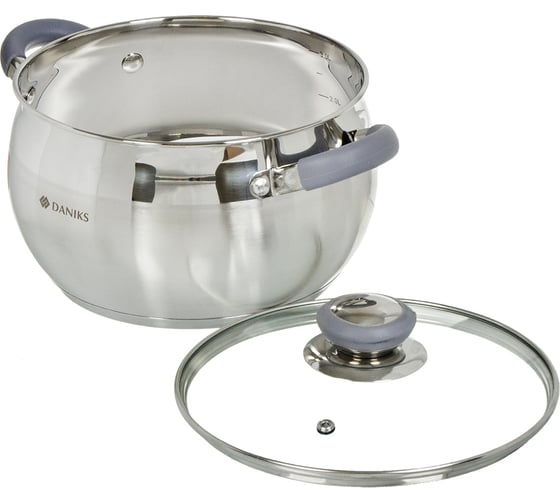 Кастрюля DANIKS 4 л, нержавеющая сталь, крышка стекло, модерн серый, sd-20n, индукция 294427
