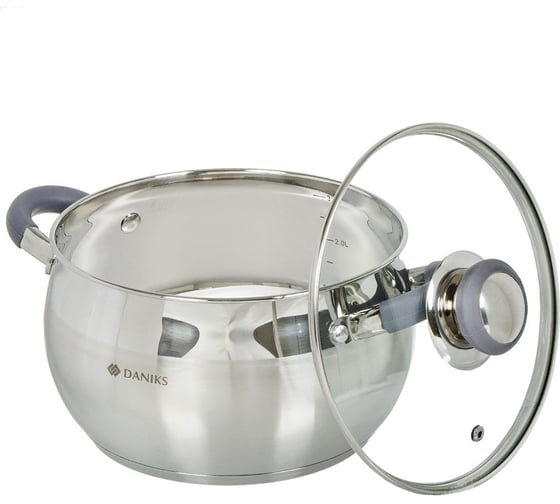 Кастрюля DANIKS 4 л, нержавеющая сталь, крышка стекло, модерн серый, sd-20n, индукция 294427
