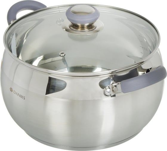 Кастрюля DANIKS 6.5 л, нержавеющая сталь, крышка стекло, модерн серый, sd-24n, индукция 294428