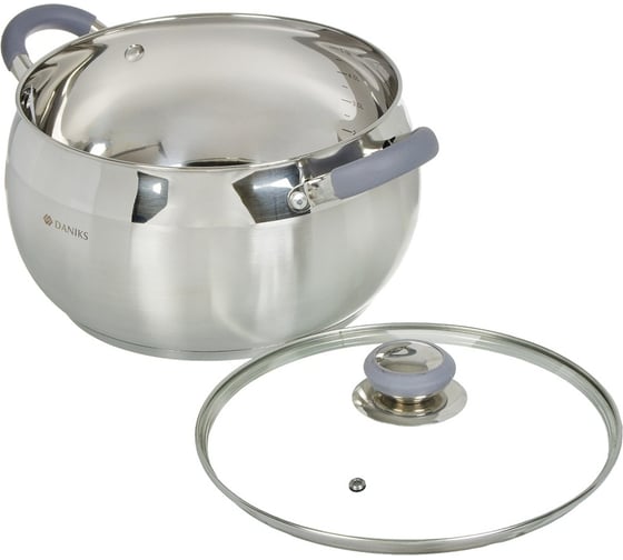 Кастрюля DANIKS 6.5 л, нержавеющая сталь, крышка стекло, модерн серый, sd-24n, индукция 294428