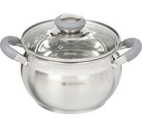 Кастрюля DANIKS 2 л, нержавеющая сталь, крышка стекло, модерн серый, sd-16n, индукция 294425