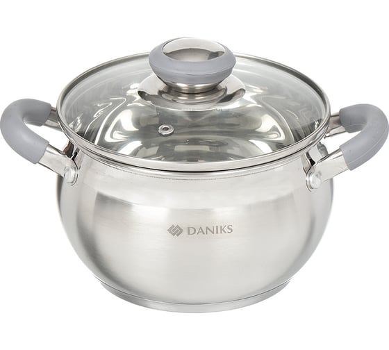Кастрюля DANIKS 2 л, нержавеющая сталь, крышка стекло, модерн серый, sd-16n, индукция 294425