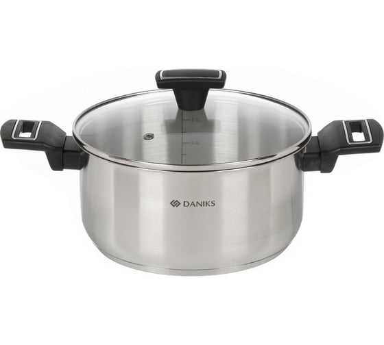 Кастрюля DANIKS 4.1 л, нержавеющая сталь, крышка стекло, айленд, sd-23-22, индукция 447740