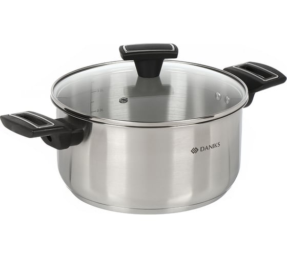 Кастрюля DANIKS 4.1 л, нержавеющая сталь, крышка стекло, айленд, sd-23-22, индукция 447740