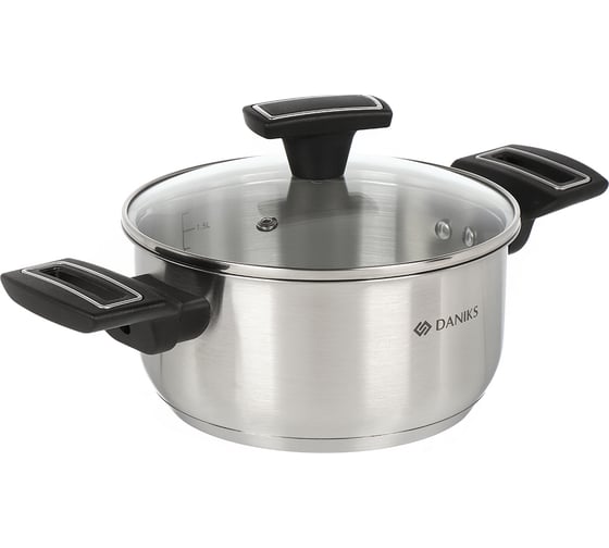Кастрюля DANIKS 2.2 л, нержавеющая сталь, крышка стекло, айленд, sd-23-18, индукция 447738