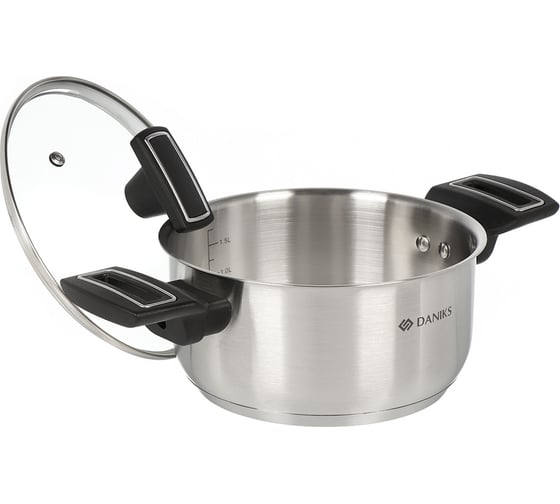 Кастрюля DANIKS 2.2 л, нержавеющая сталь, крышка стекло, айленд, sd-23-18, индукция 447738
