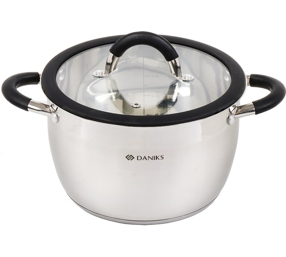 Кастрюля DANIKS 4.9 л, нержавеющая сталь, крышка стекло, круглая, орландо, gs-01435-22ca, индукция 397624 1