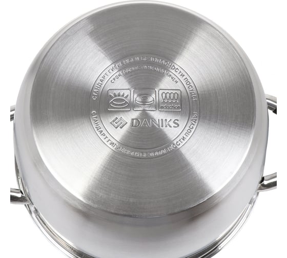 Кастрюля DANIKS 4.9 л, нержавеющая сталь, крышка стекло, круглая, орландо, gs-01435-22ca, индукция 397624