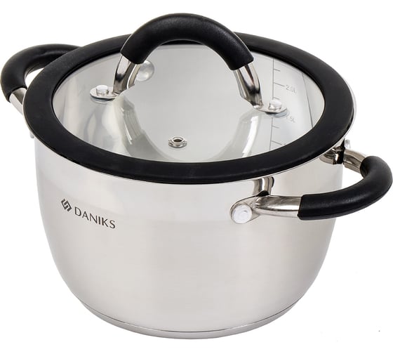 Кастрюля DANIKS 2.7 л, нержавеющая сталь, крышка стекло, орландо, gs-01435-18ca, серебристый, индукция 397622