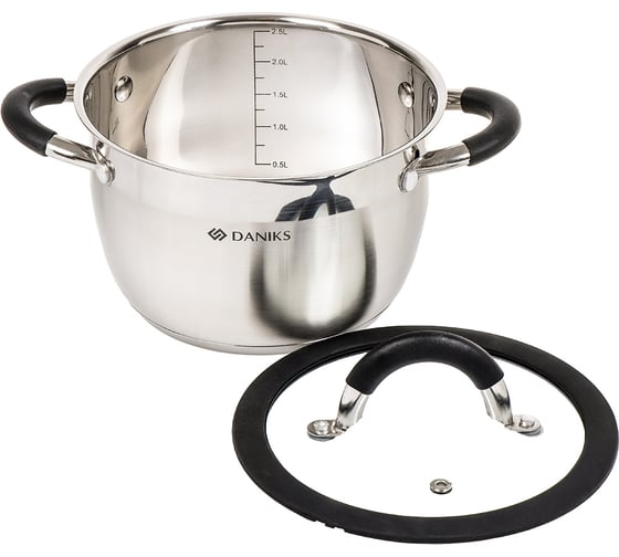 Кастрюля DANIKS 2.7 л, нержавеющая сталь, крышка стекло, орландо, gs-01435-18ca, серебристый, индукция 397622