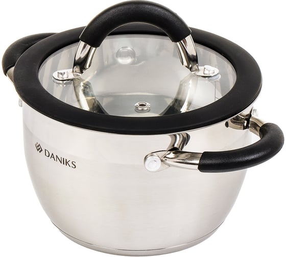 Кастрюля DANIKS 1.9 л, нержавеющая сталь, крышка стекло, орландо, gs-01435-16ca, серебристый, индукция 397621