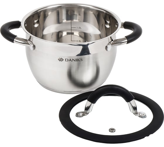 Кастрюля DANIKS 1.9 л, нержавеющая сталь, крышка стекло, орландо, gs-01435-16ca, серебристый, индукция 397621