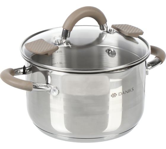 Кастрюля DANIKS 2.9 л, нержавеющая сталь, крышка стекло, нара, gs-01413hy-18ca-2, серебристый, индукция 445333
