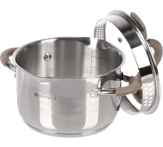 Кастрюля DANIKS 2.9 л, нержавеющая сталь, крышка стекло, нара, gs-01413hy-18ca-2, серебристый, индукция 445333