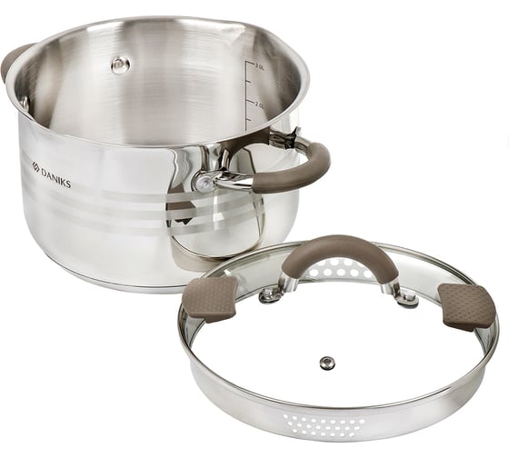Кастрюля DANIKS 3.9 л, нержавеющая сталь, крышка стекло, нара, gs-01413hy-20ca-2, серебристый, индукция 397627