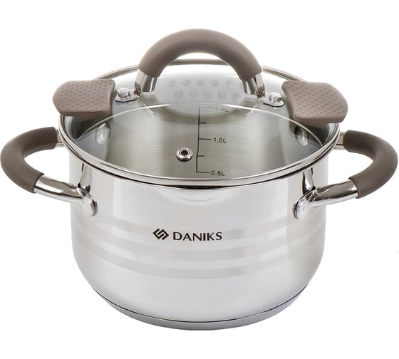 Кастрюля DANIKS 2.1 л, нержавеющая сталь, крышка стекло, нара, gs-01413hy-16ca-2, серебристый, индукция 397626 1