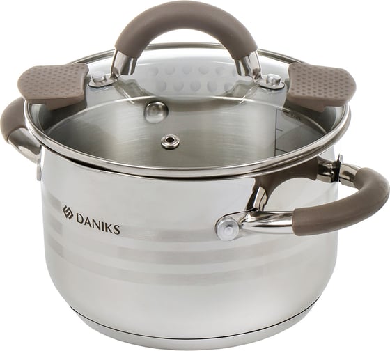 Кастрюля DANIKS 2.1 л, нержавеющая сталь, крышка стекло, нара, gs-01413hy-16ca-2, серебристый, индукция 397626