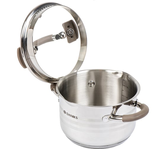 Кастрюля DANIKS 2.1 л, нержавеющая сталь, крышка стекло, нара, gs-01413hy-16ca-2, серебристый, индукция 397626