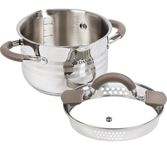 Кастрюля DANIKS 2.1 л, нержавеющая сталь, крышка стекло, нара, gs-01413hy-16ca-2, серебристый, индукция 397626