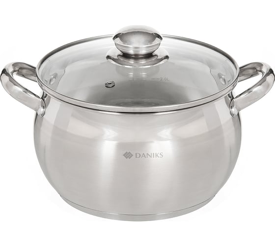 Кастрюля DANIKS 3.9 л, нержавеющая сталь, крышка стекло, классика, sd-20, индукция 204073 1