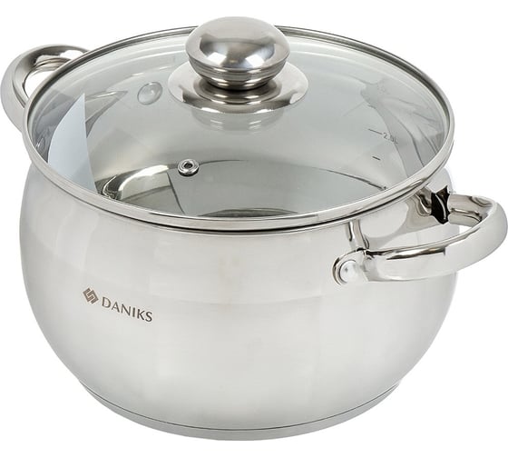 Кастрюля DANIKS 3.9 л, нержавеющая сталь, крышка стекло, классика, sd-20, индукция 204073