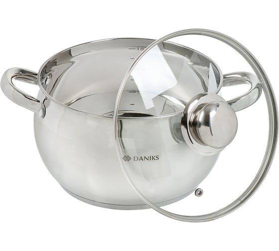 Кастрюля DANIKS 3.9 л, нержавеющая сталь, крышка стекло, классика, sd-20, индукция 204073