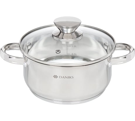 Кастрюля DANIKS 2.2 л, нержавеющая сталь, крышка стекло, оптима, gs-01201-18ca, индукция 332354