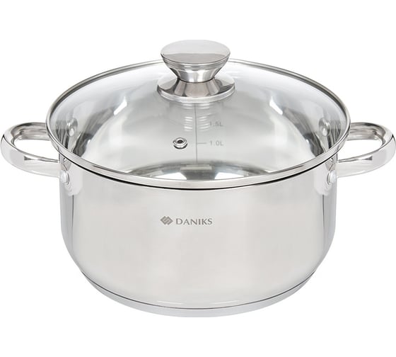 Кастрюля DANIKS 5.4 л, нержавеющая сталь, крышка стекло, оптима, gs-01201-24ca, индукция 332356 1