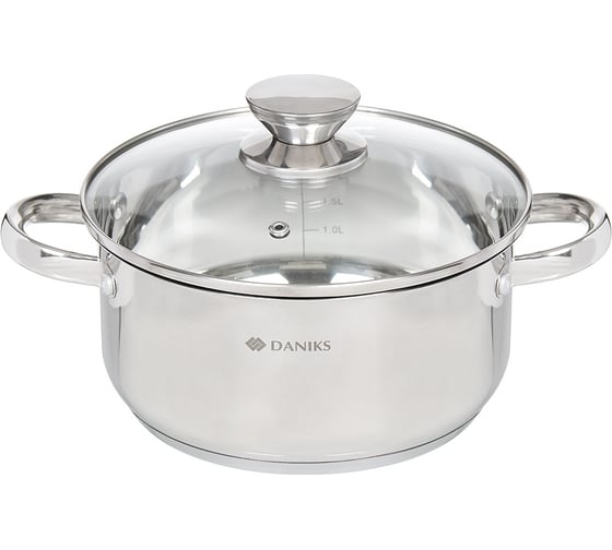 Кастрюля DANIKS 3.1 л, нержавеющая сталь, крышка стекло, оптима, gs-01201-20ca, индукция 332355 1