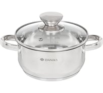Кастрюля DANIKS 1.5 л, нержавеющая сталь, крышка стекло, оптима, gs-01201-16ca, индукция 332353