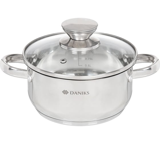 Кастрюля DANIKS 1.5 л, нержавеющая сталь, крышка стекло, оптима, gs-01201-16ca, индукция 332353